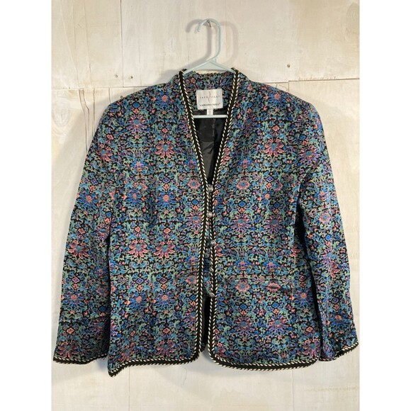 Vintage 100% Silk Brocade Womens Sz 16 Floral Jacket Shoulder Pads SafeSilk - Picture 1 of 7